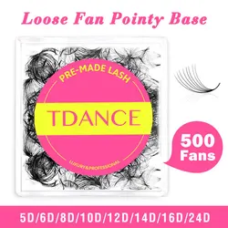 TDANCE Loose Fan Lashes Eyelash Extensions - Pointy Base Premade Medium Stem Russian Volume Lash - 12mm (10D)