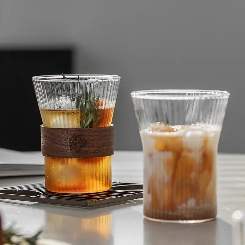 Japanese Style Glass Coffee Cup with Wooden Lid -...