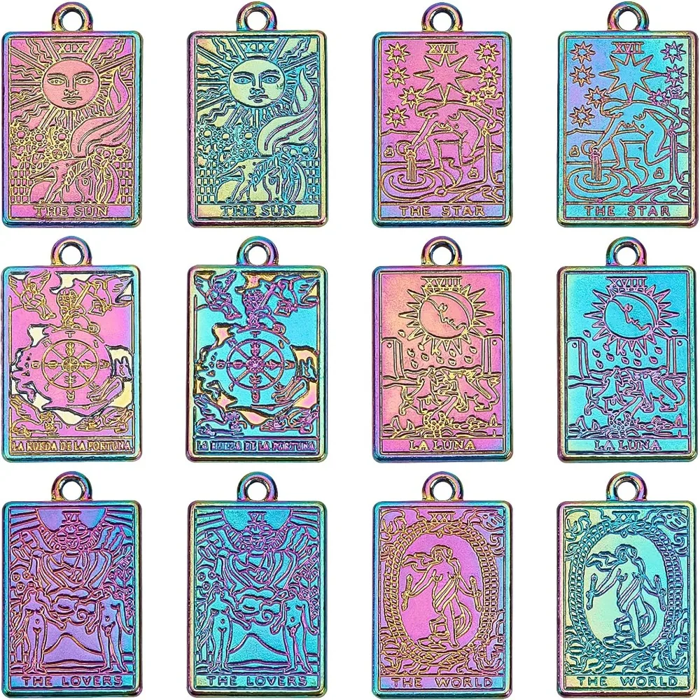 

Tarot Card Charms Rack Plating Rainbow Color Rectangle Alloy Tarot Charm Pendants for DIY Bracelet Earring Necklace Personalized