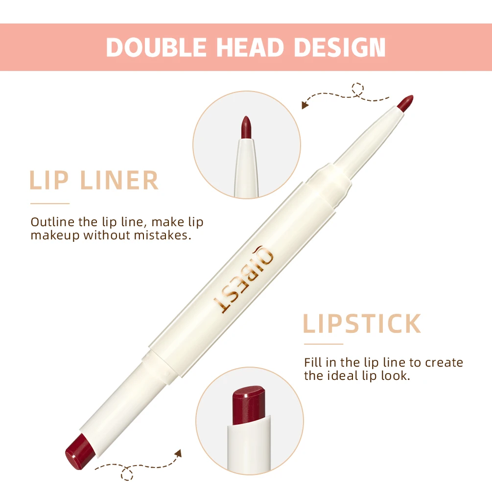 QIBEST 2 In 1 Lip Pencil Makeup Women Cosmetics Matte Lipstick Lip Liner Waterproof Lipstick Pen Long Lasting Pencil For lip liner,lip liner pencil,lipliner pencil,lipstick set,lip liner set,lip makeup set,lipstick pencil