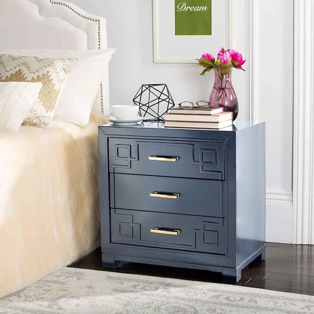 

Home Collection Raina Navy 3-Drawer Greek Key Nightstand