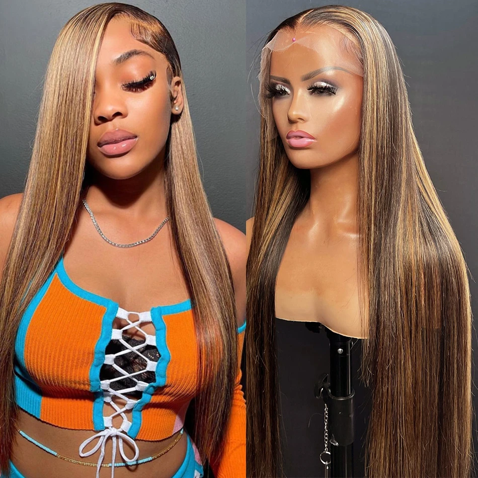 

Bone Straight Highlight Lace Front Human Hair 100% 13x4 13x6 Hd Lace Frontal Wigs Brazilian Honey Blonde Colored Wigs For Women