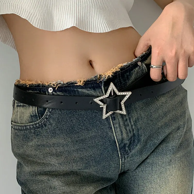 Y2k-女の子のためのピンクのPUレザーベルト,トレンディなメタル