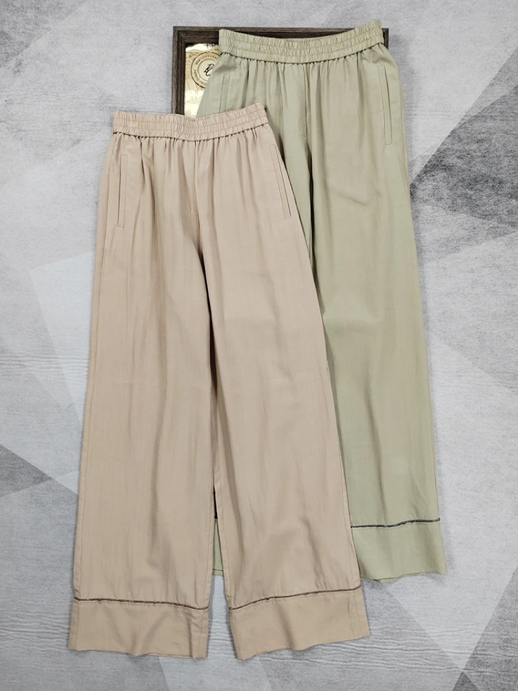 

2024 Spring Women Elastic High Waisted Wide Leg Straight Pants Lightweight Casual Pants