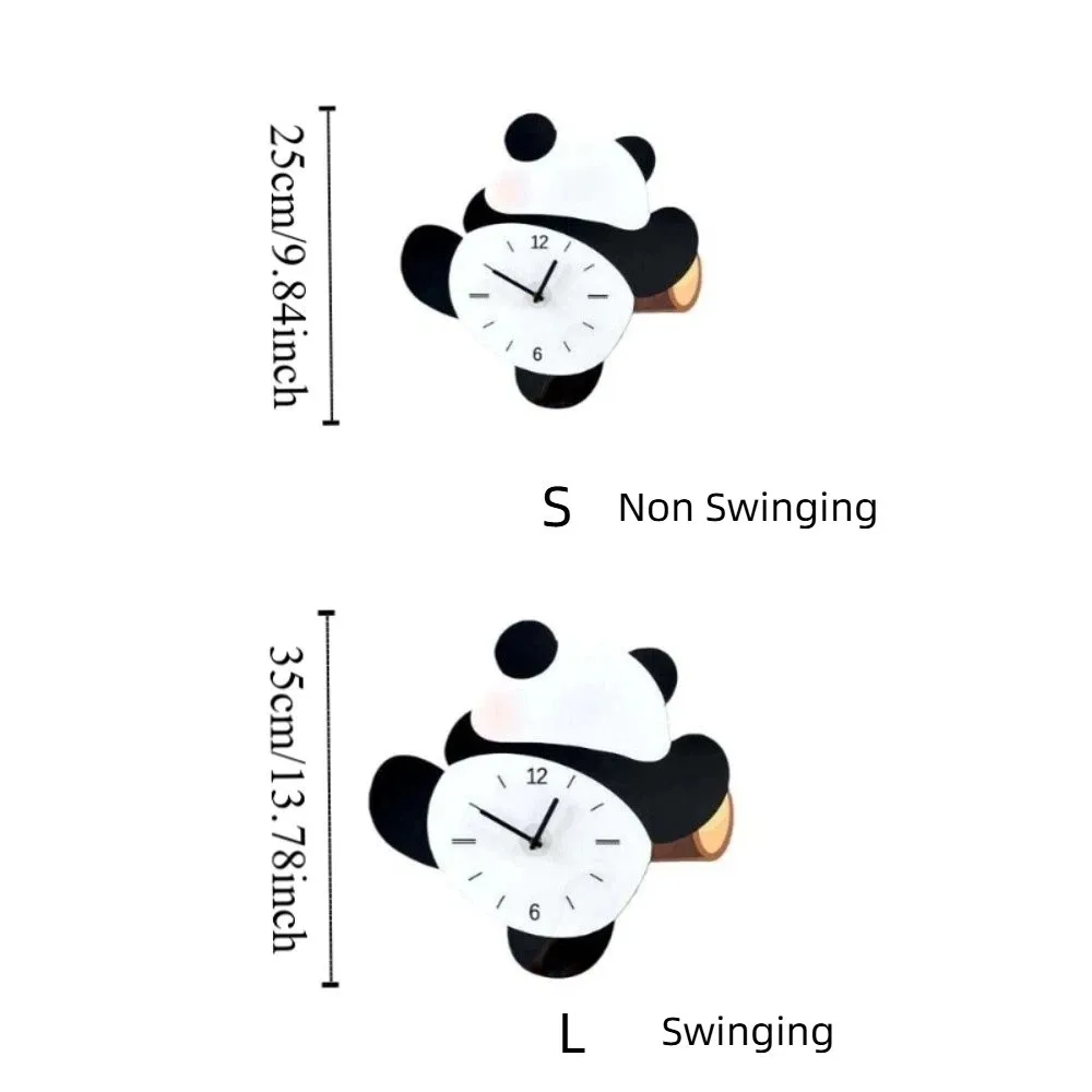 Wall Decoration Cartoon Swinging Panda Wall Clock Wooden Silent Hanging Watch Panda Animal Digital Clock Cafe