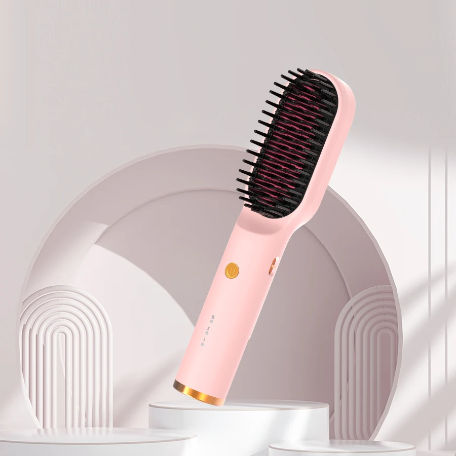 Porta Cordless Pink Hair Straightener Brush-45-Min Battery, Type C Rechargeable, Fast Heating, Lightweight