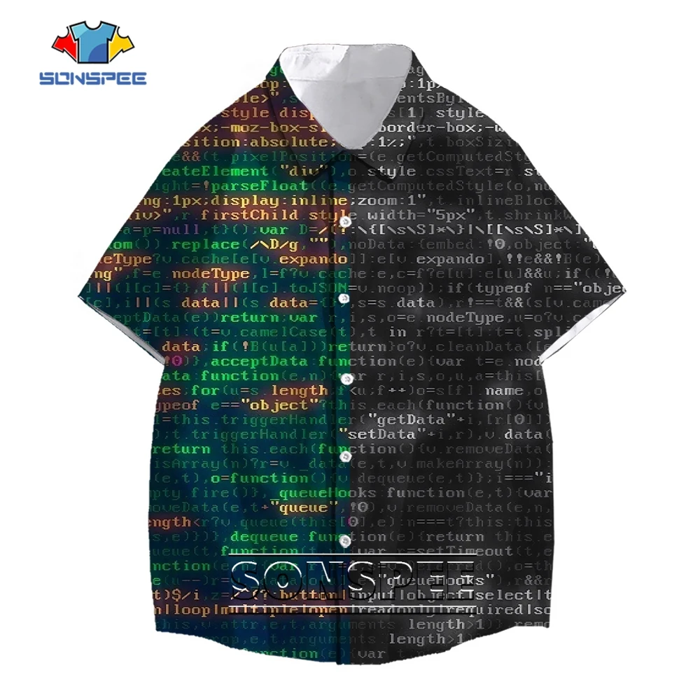 SONSPEE Computer Hacker Harajuku 3D Printing Shirt Men Women's Code Data Jerseys IT Program Short Sleeve Casual Plus Size Blouse