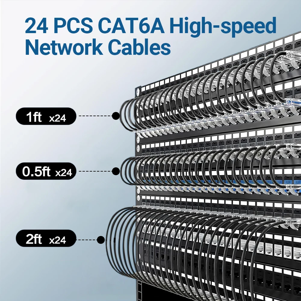 ZoeRax RJ45 CAT6A CAT6 Ethernet-Patchkabel 0,5/1/2FT (24 Stück) 10G 550 MHz 28 AWG POE Lan-Kabel für Patchpanel/PC/TV/Tablet/Router – Detail 5