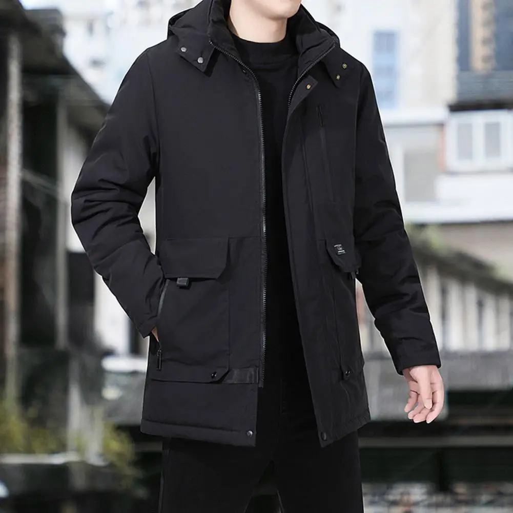 Winter Jacket Men Casual Thicken Cotton Parka Hooded Long Sleeve Solid Plus Size Coat Loose Windproof Hooded Outwear Streetwear