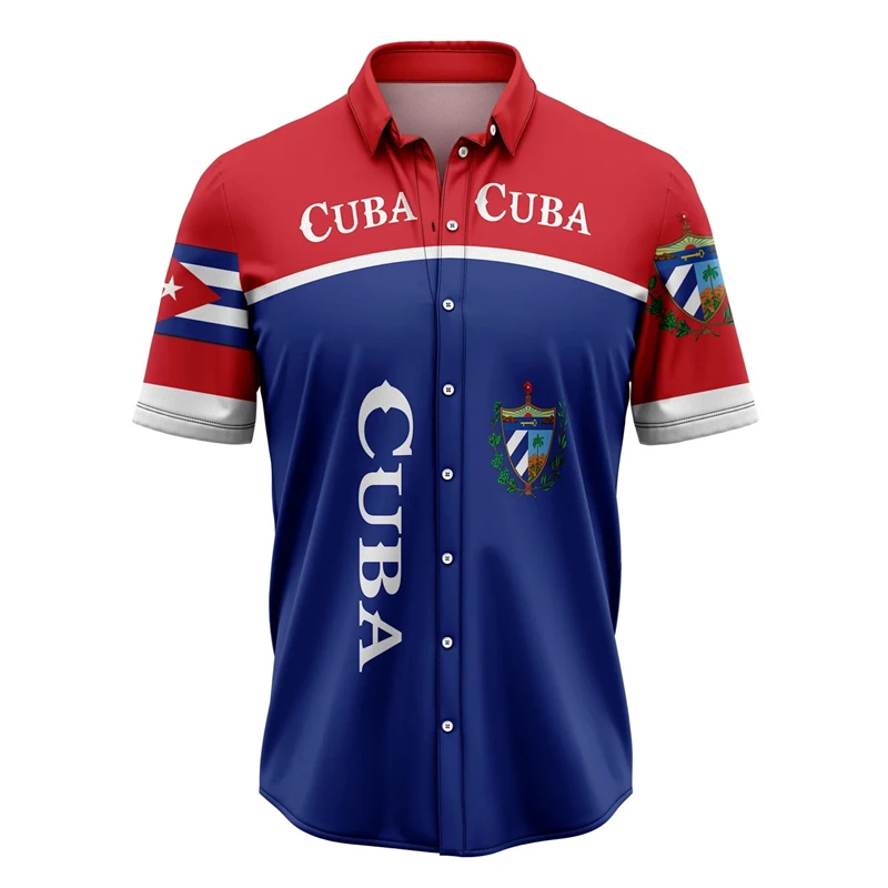 thumbnail image 1 of Camisas de manga corta con botones y estampado 3D de la bandera de Cuba para hombre, camisas de guayabera cubana, camisetas de playa, camisas hawaianas, ropa para hombre, camisetas 2024, 1 of 5