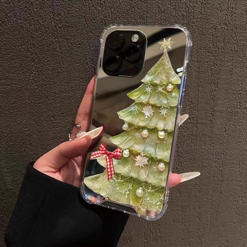Elegant Crystal Christmas Tree Mirror Acrylic Phone Case