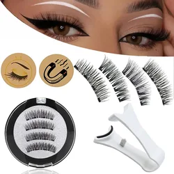 4 Magnetic Eyelashes handmade 3D natural magnetic false eyelashes 4PCS reusable magnetic eyelashes Tweezers Set free shipping