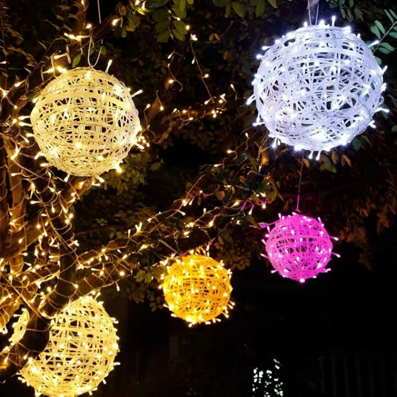 

LED Outdoor Waterproof String Lights 20cm 30cm Rattan Ball Christmas Tree Garland Lamp Wedding Party Street Garden Decoration