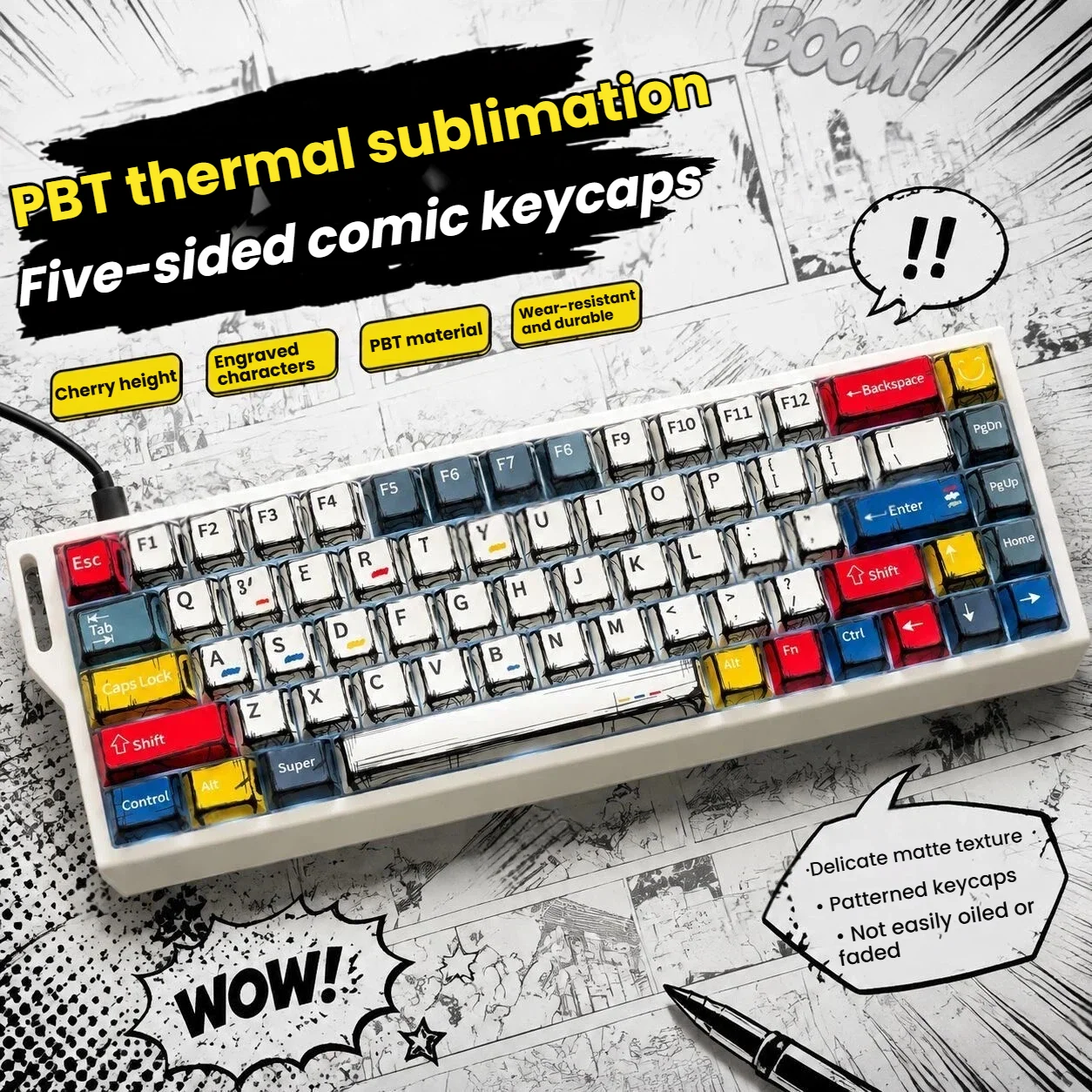 Vibrant Cartoon Style Thermal Sublimation Keycap Set - Full-Size Decorative Keycaps