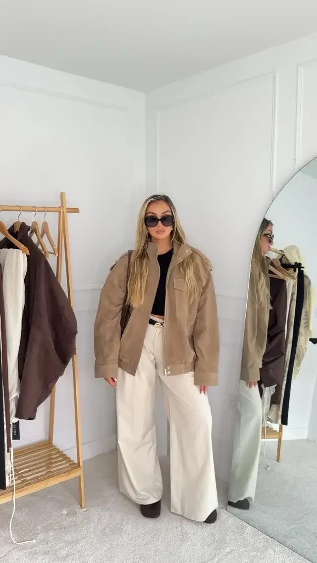 Women Suede Jacket – Stand Collar Casual Outerwear With Zipper Pockets, Loose Fit Coat