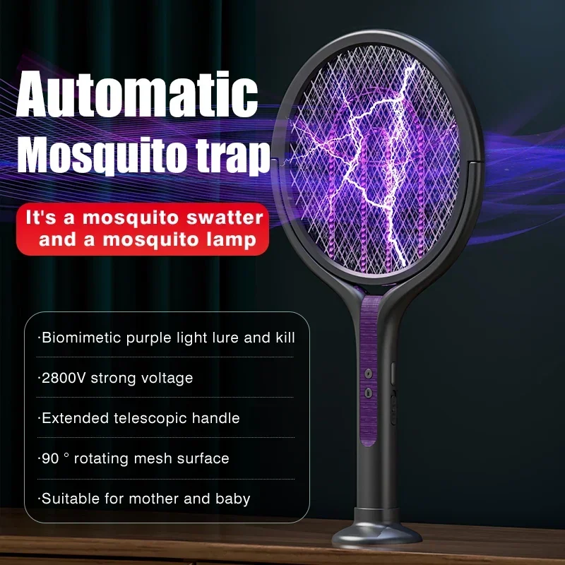 Retractable Rotatable Mosquito Killer Lamp Multifunctional USB Rechargeable Mosquito Swatter Household Bat Swatter