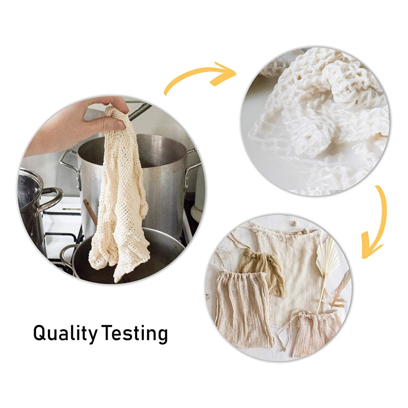 Eco-Friendly Reusable Cotton Mesh Shopping Bag with Drawstring