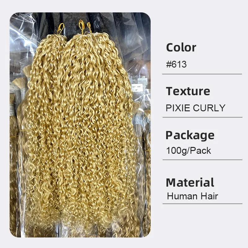16-22 Inch #8 #613 Pixie Curly Crochet Human Hair Feather Extensions 50g/100g for For Black Women Braiding Bohemian Hairstyles 6
