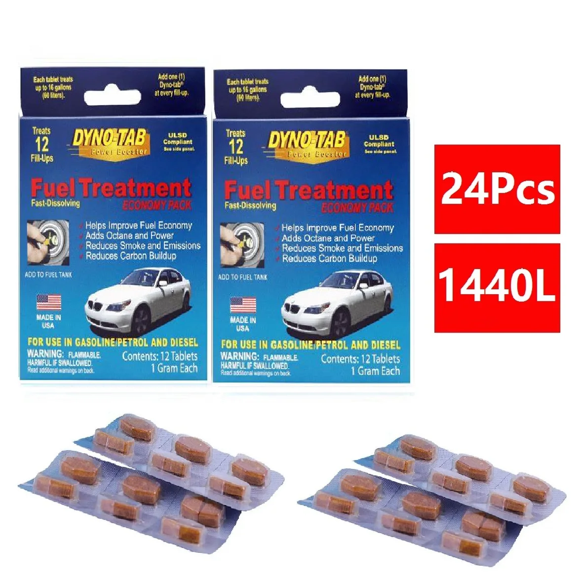 Dynotab Fuel Treatment Boost Octane Reduce Carbon Deposits Increase MPG Power Strength Help Improve Fuel Economy Made in USA