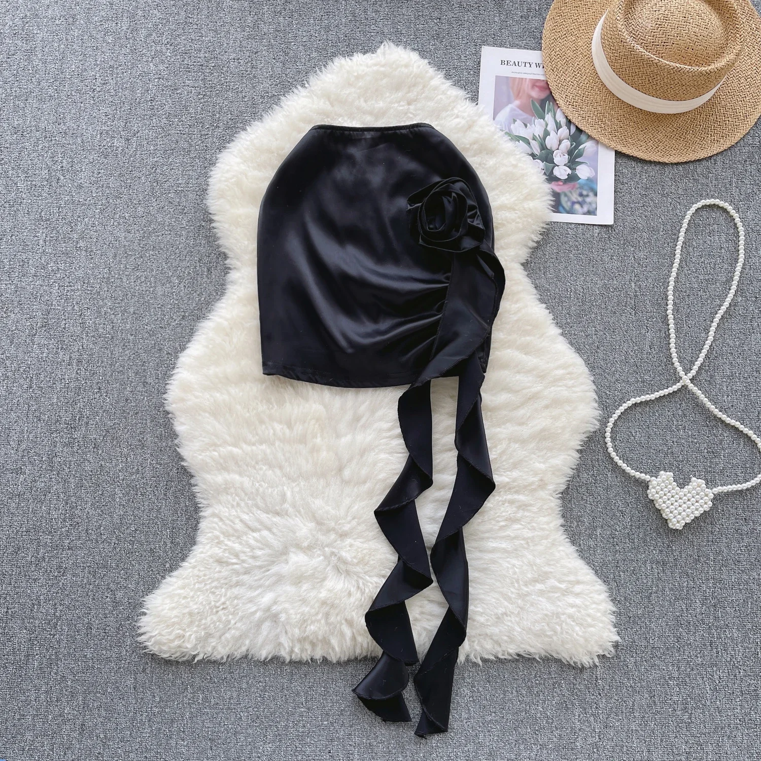 

American Chic Summer Mini Skirt Women 3D Floral Ribbon High Waist Female Goth Skirt Satin Streetwear Ladies Sexy Skirts Dropship