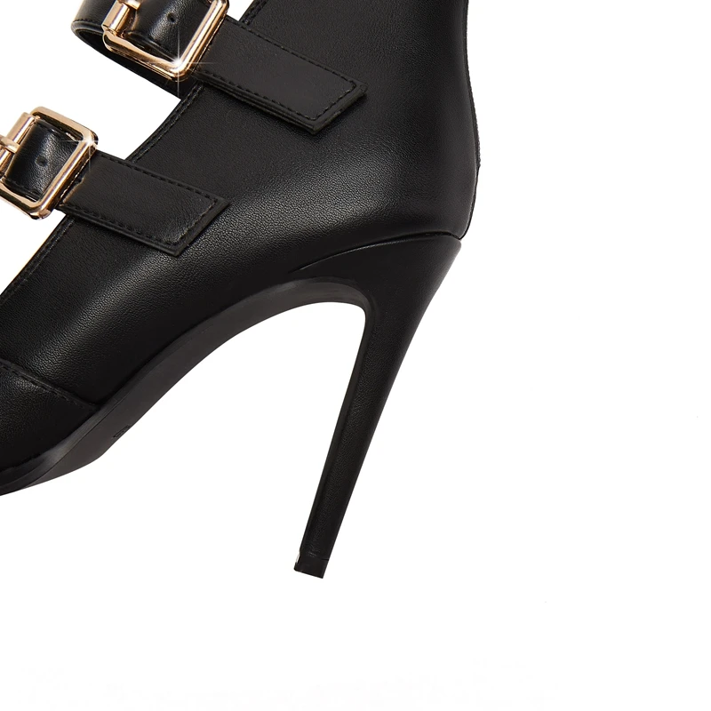 Women's New Spring/Summer Pointed Metal Belt Elastic Buckle High Heel Large and Knee Tall Boots Open Toe Cool Boots