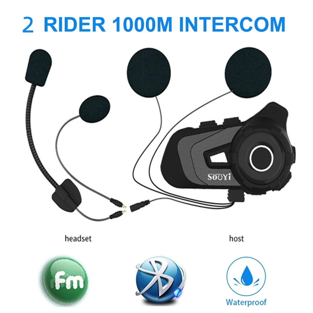 

2022 Motorcycle Intercom 1000M FM Bluetooth 5.1 Helmet Headset Waterproof Noise reduction Motor Headset Soft and hard dual wheat