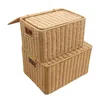 Hand-woven Storage Basket Rattan Storage Tray PP Rattan Basket Bread Fruit Food Breakfast Light Brown With Cover Storage Basket 2