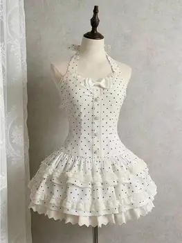 Japanese Gothic Style Striped Bow Lolita Dress Women Lace Slim Bandage Shirt Dresses Y2k Aesthetics Party Mini Dresses Design 1
