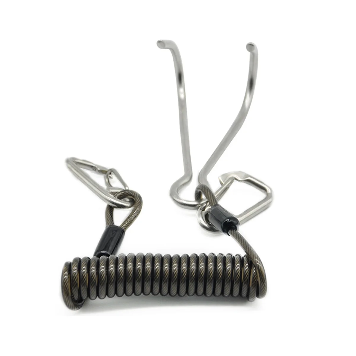 

Double Head Dive Reef Rafting Hook Stainless Steel Reef Hook Spiral Coil Spring Cord Dive Safety Accessory - Black