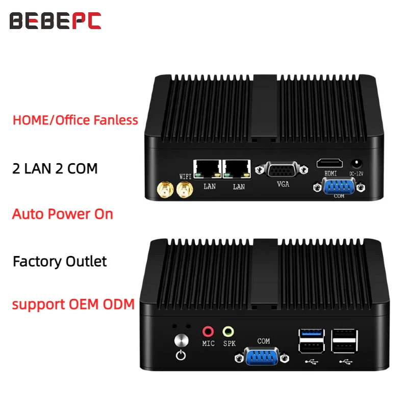 thumbnail image 1 of Mini PC sin ventilador Intel Celeron N2930 J1900 N2830 LAN dual Windows 10 4 núcleos Mini computadora de escritorio industrial COM WiFi HTPC, 1 of 4