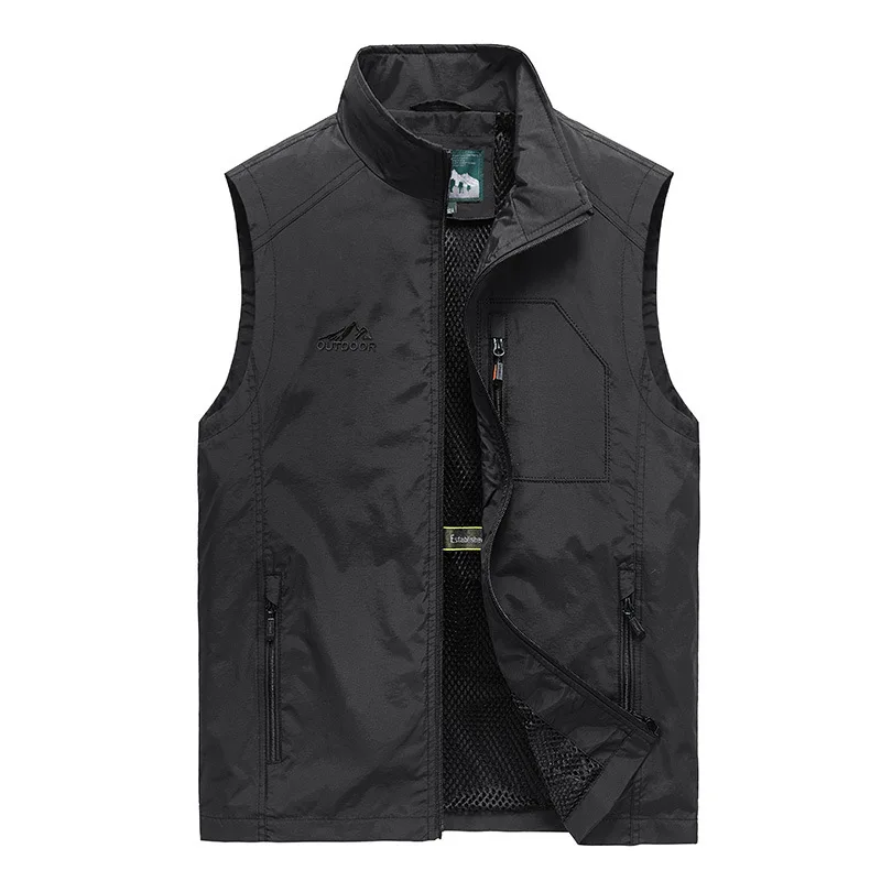 Spring Summer Vest Men Outdoor Casual Thin Stand Collar Waistcoat Large Size M-6XL Fishing Quick Drying Vest Sleeveless Jacket_voghion.com