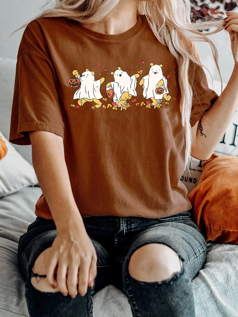 Retro Pooh Ghost Halloween Shirt, Winnie the Pooh Shirt, gruseliges Saison Shirt, Pooh, süßes Herbst Shirt, Halloween Frauen Shirt – Detail 2