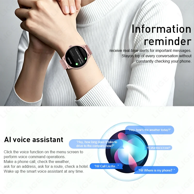LIGE Smartwatch da donna con previsioni meteo in tempo reale, orologio sportivo impermeabile da uomo e da donna per Android e iOS - immagine 3