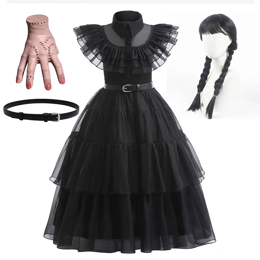 

Wednesday Role Play Party Dress Girls Halloween Fancy Addams Family Cosplay Disguise Kids Gothic Princess Apparel Carnival Gowns