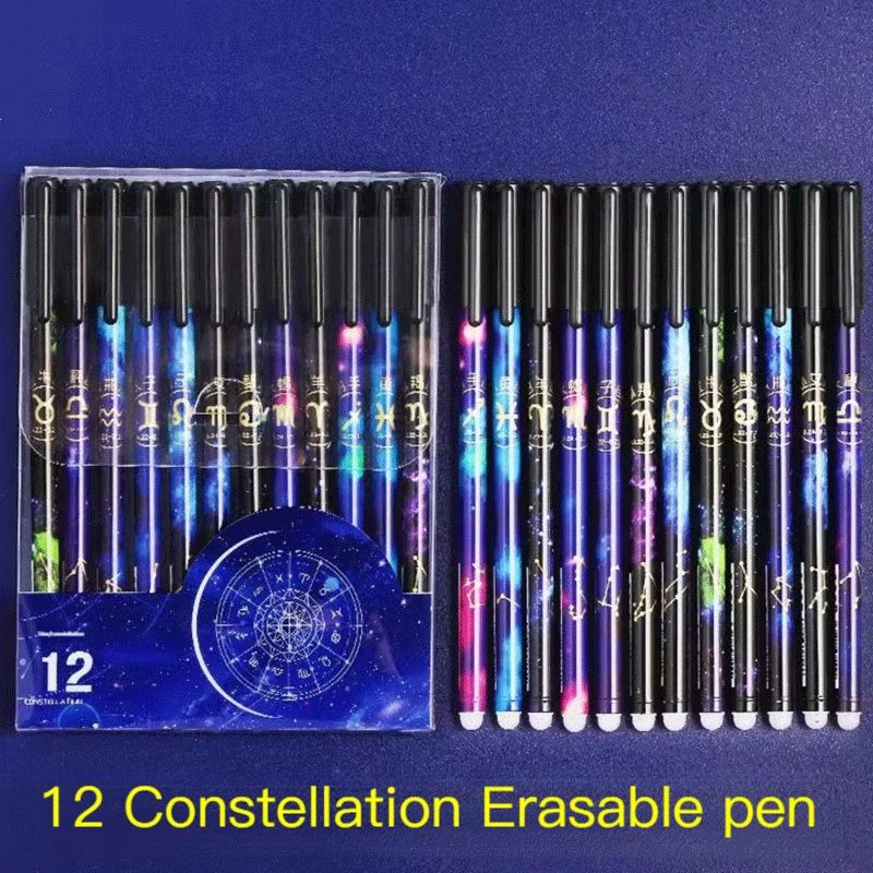 

12Pcs/Set 12 Constellation Erasable Pens Gel Pen 0.5mm Refills Rod Washable Handle School Writing Office Kawaii Stationery Pen