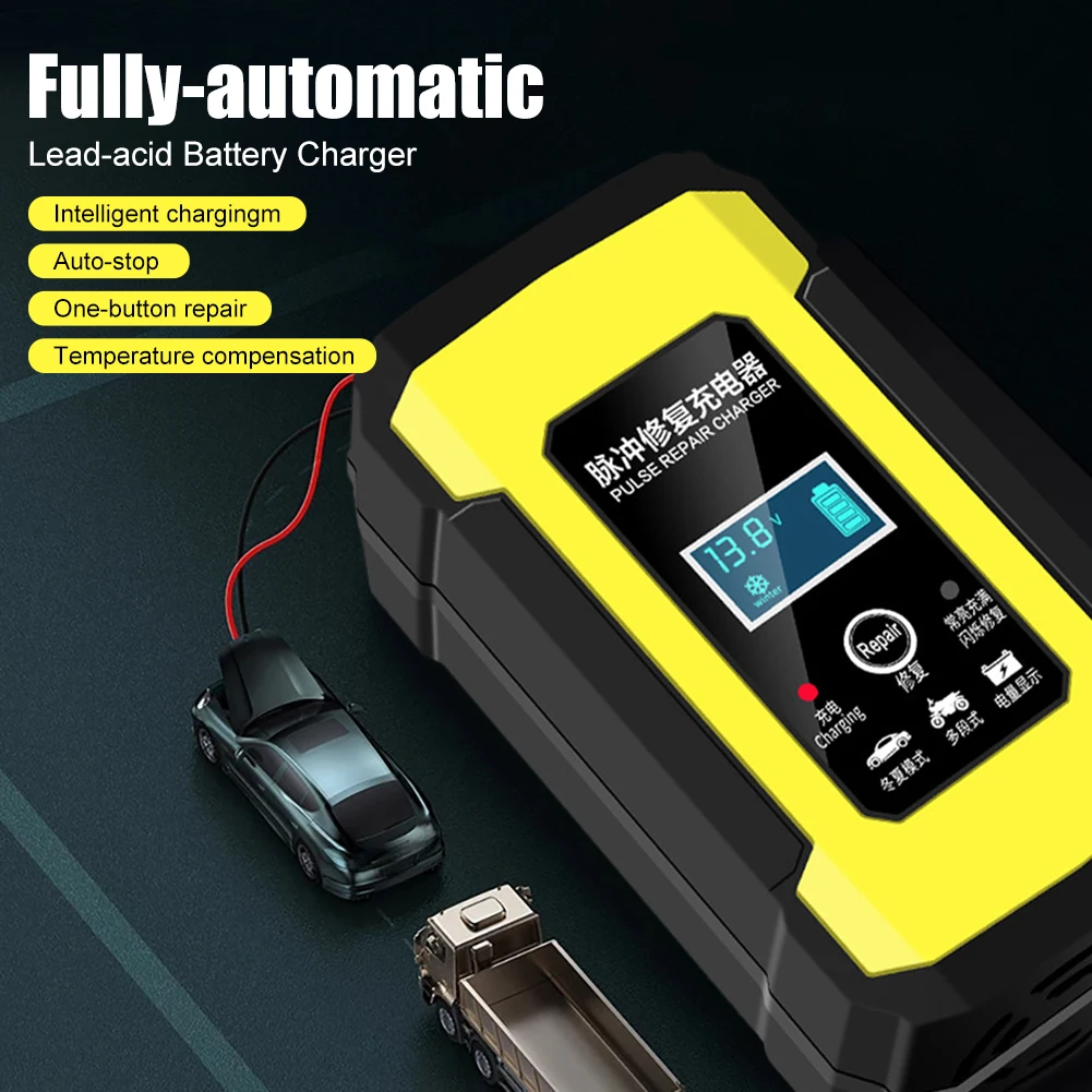 

Car Battery Charger 12V/6A Automatic Pulse Battery Repair With LCD Display For 2Ah-100Ah Lead-Acid AGM Gel SLA Auto Motorcycle