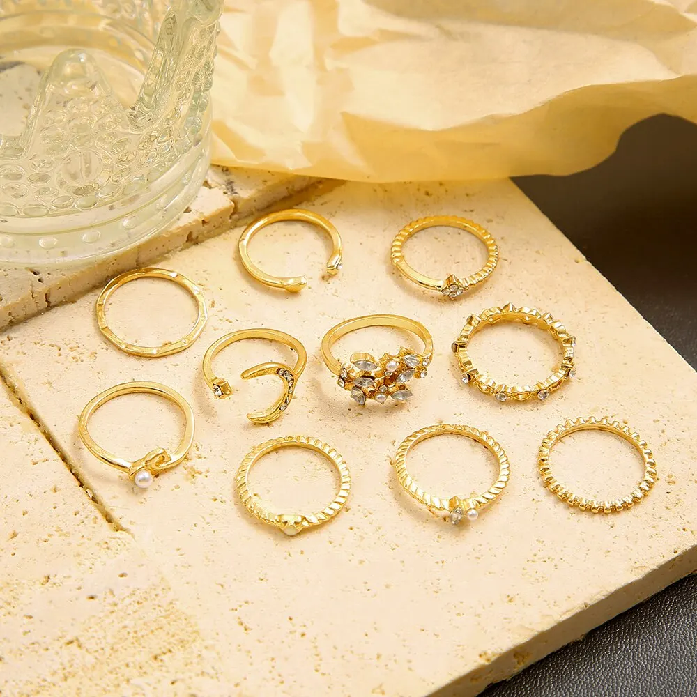 Ring set 10Pcs suit for women bohemian style coin snake moon star party gift jewelry