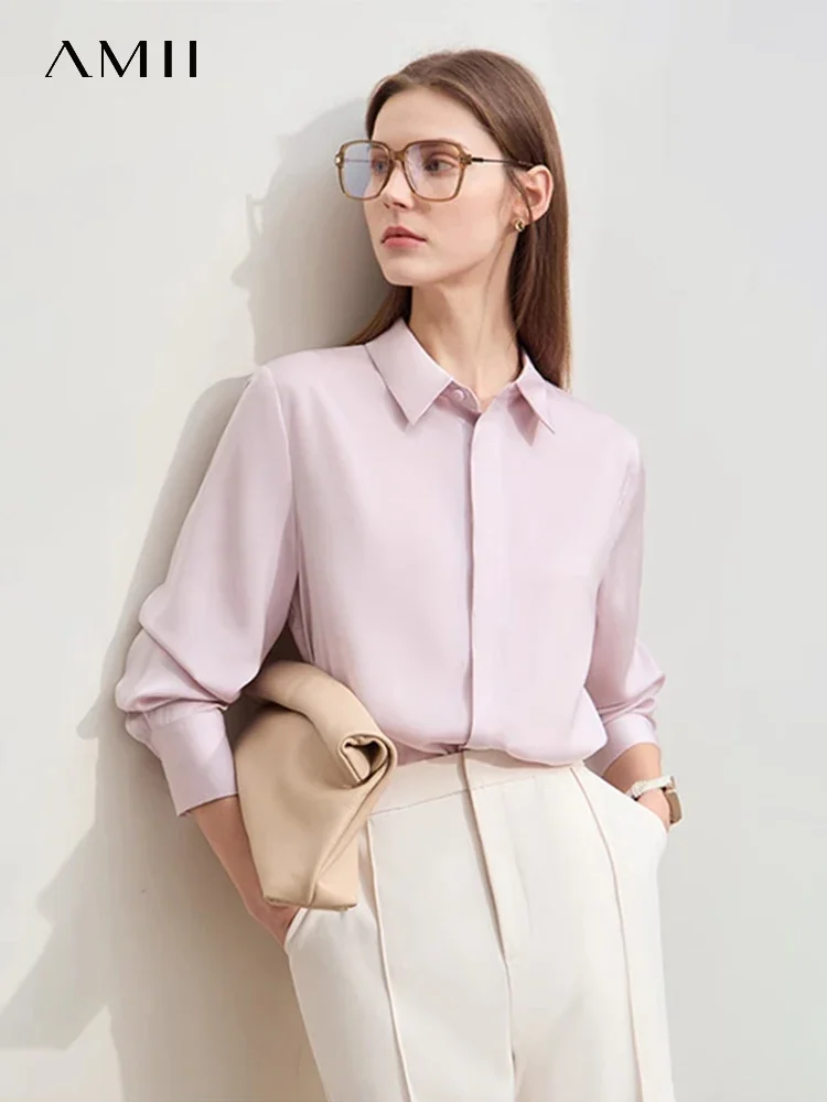 

AMII Minimalist Casual Shirts Women 2023 Spring Autumn Long Sleeve Office Lady Solid Elegant Niche Design Female Blouse 12220102