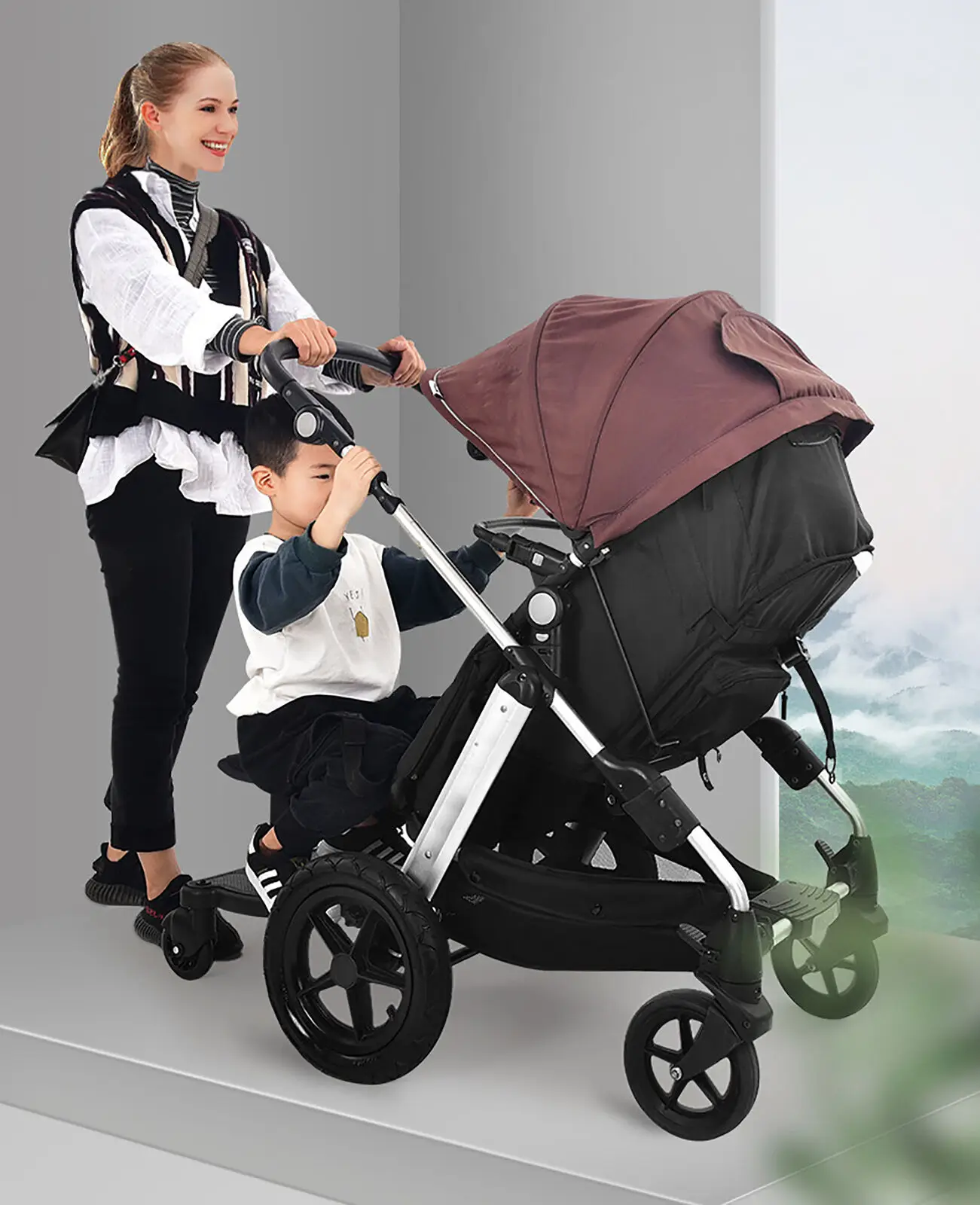 

Integrated Universal 2in1 Stroller Ride By Wheeled Board Seat Pedal Trolley AuxiliAry Pedal