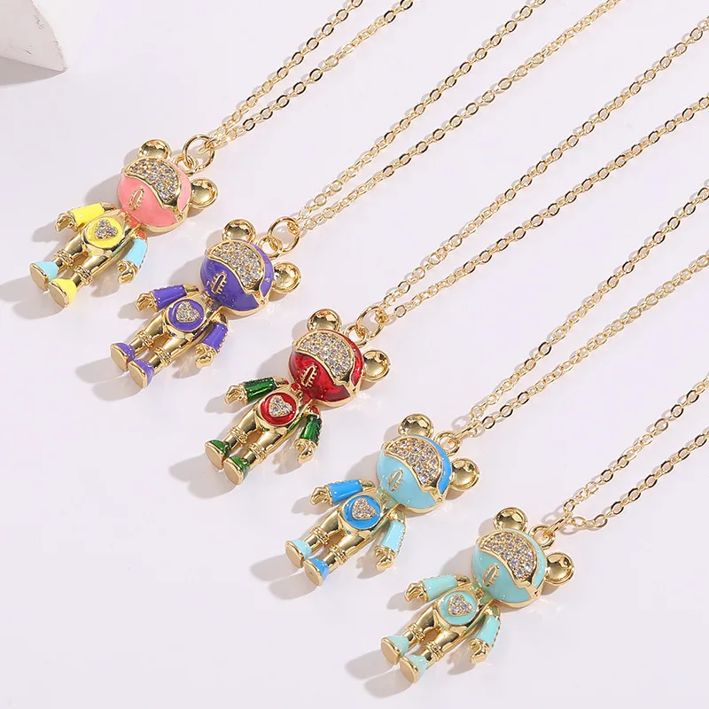 

2022 New Fashion Women Cute Macaron Color Zircon Inlaid Little Bear Pendant Necklace Women Lovely Heart Zircon Bear Necklace