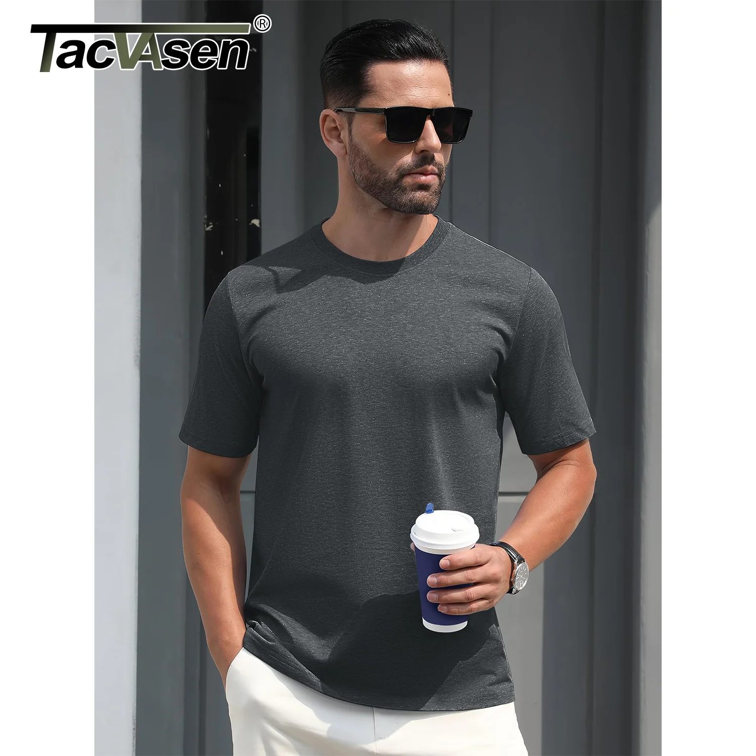 TACVASEN 남성용 반팔 크루넥 코튼 티셔츠, 통기성 캐주얼 티셔츠, 스포츠 풀오버 기본 티셔츠, 탑 의류