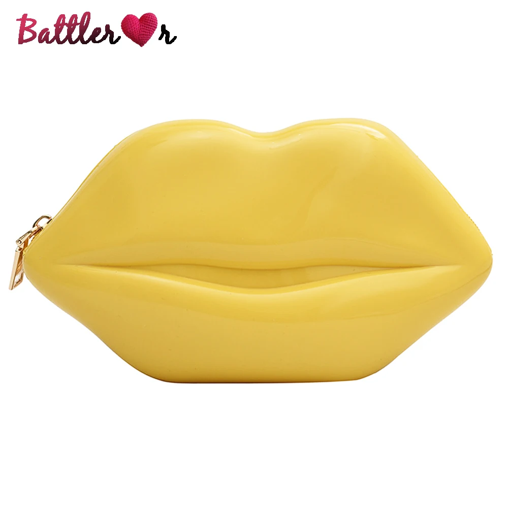 Lips Shape PVC Handbags for Women Zipper Shoulder Bag Crossbody Messenger Phone Bag Evening Party Clutches Bolsas Fesmallna Saco