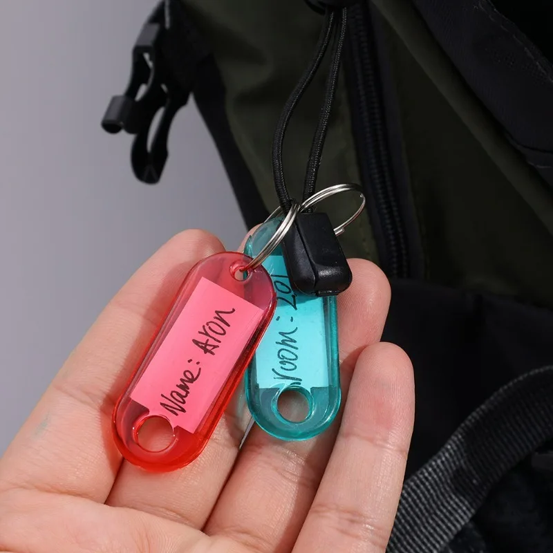 Crystal Split Ring Keychains Colorful Key Tags Pendant Plastic Taggable Number Name Label Keyring Transparent Accommodation Sign