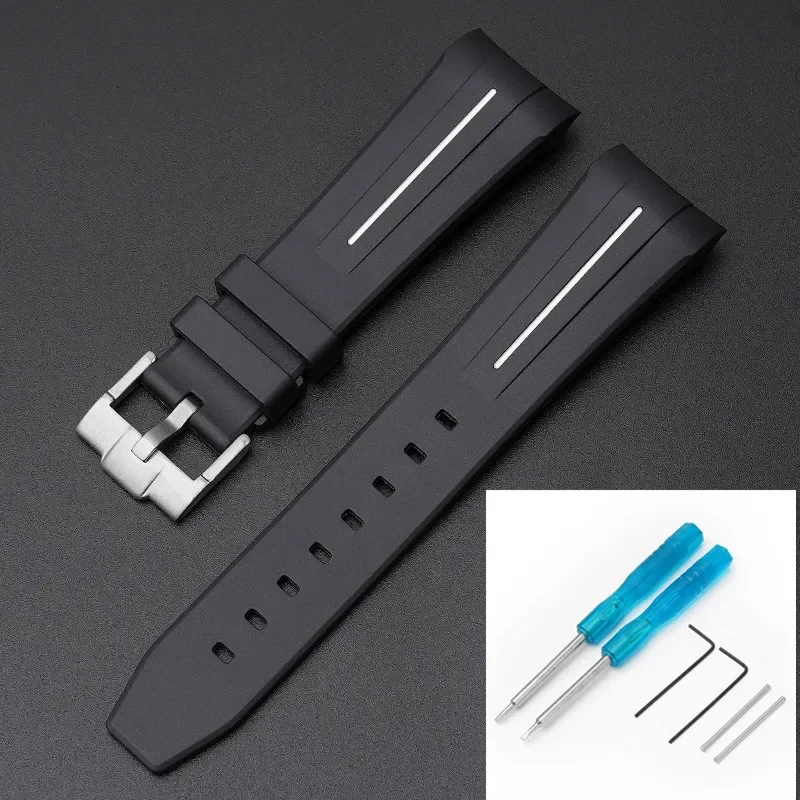 Premium Rubber Strap with Stainless Steel Buckle - 22mm Curved Interface Watch Band