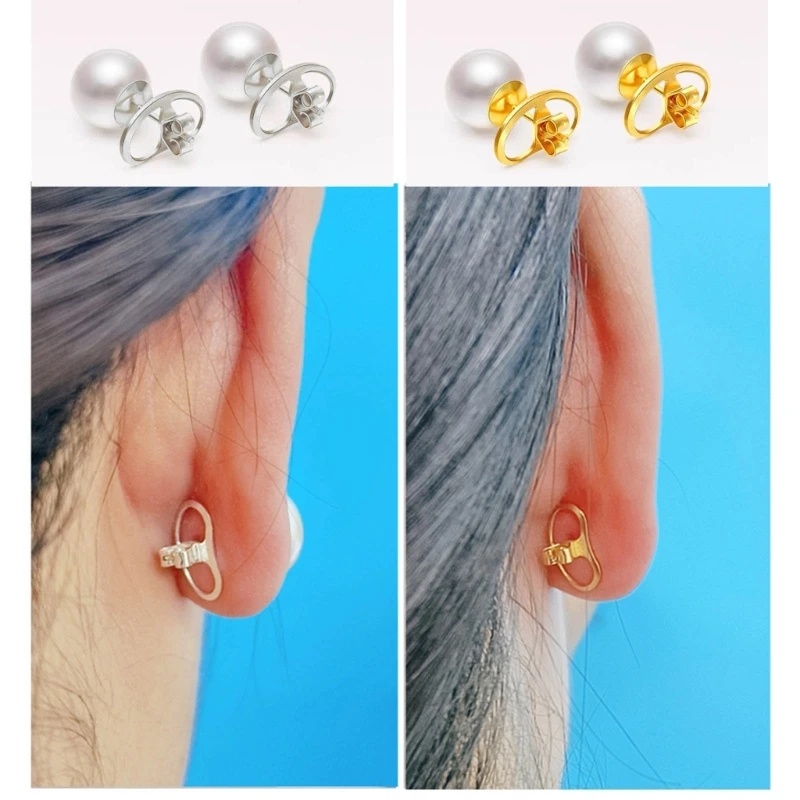 4pcs Earring Lifters Metal Earring Backs Safety Back Stopper Big Fastener Tool Hypoallergenic Backings 31BB
