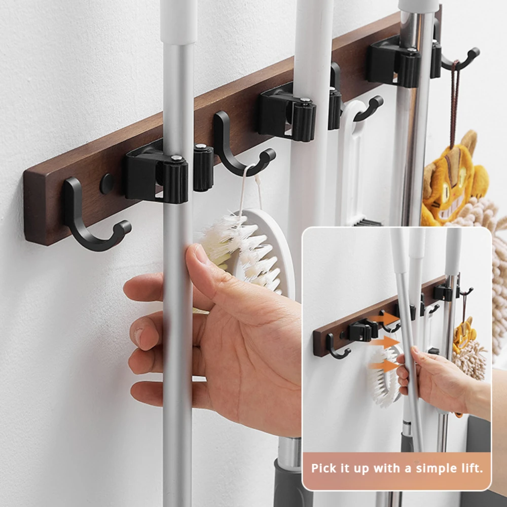 

Wall Mounted Wood Hooks, Broom and Mop Holder, Wall Mounted Organizer, Storage Tool Racks, Self-slip Wall Hangers for Kitchen, G