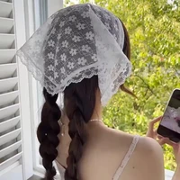 Lace Flower Elegant Temperament Lace Women Flower White Sweet Triangle Scarf Thin Breathable Ribbon Artistic Style Travel Photo - Image 2