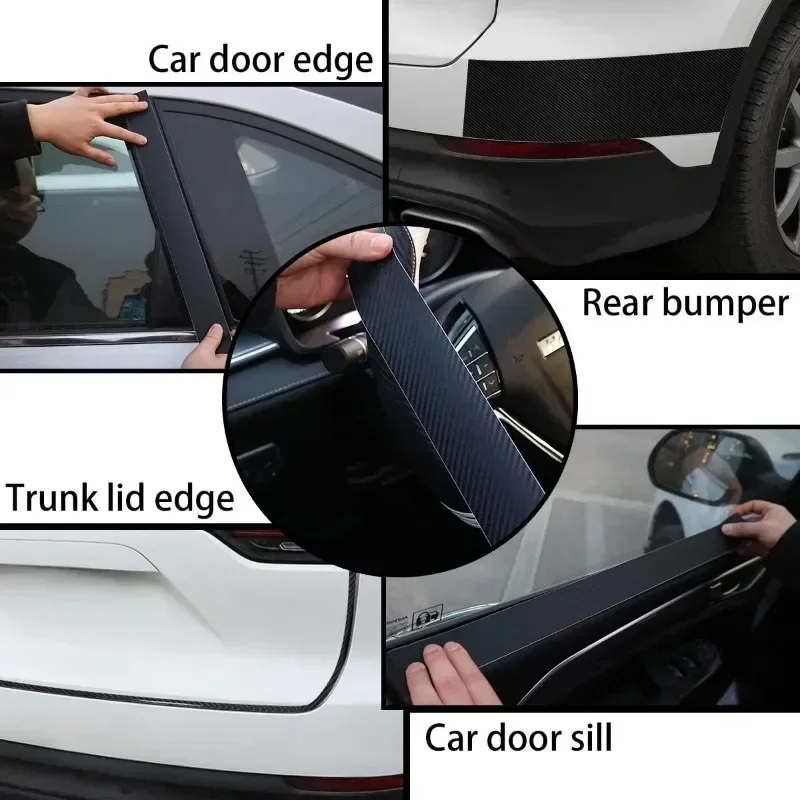 Black 3D Carbon Fiber Door Sill Protector – Nano Matte Anti-Scratch Film for Car Interior, Waterproof & Wear-Resistant