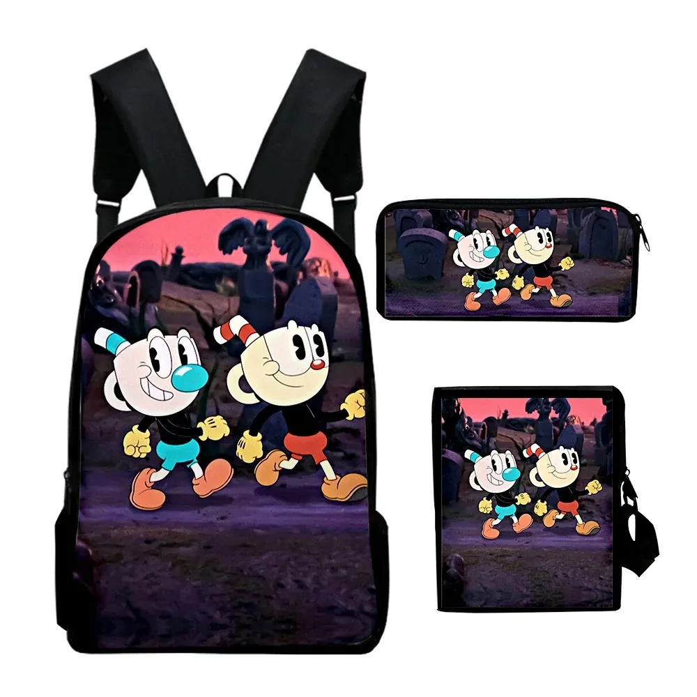 The Cuphead Show Anime 3D Print School Bags,Laptop Backpack,Backpack,Tilt Shoulder Bag,Pencil Case,Harajuku,3pcs per set