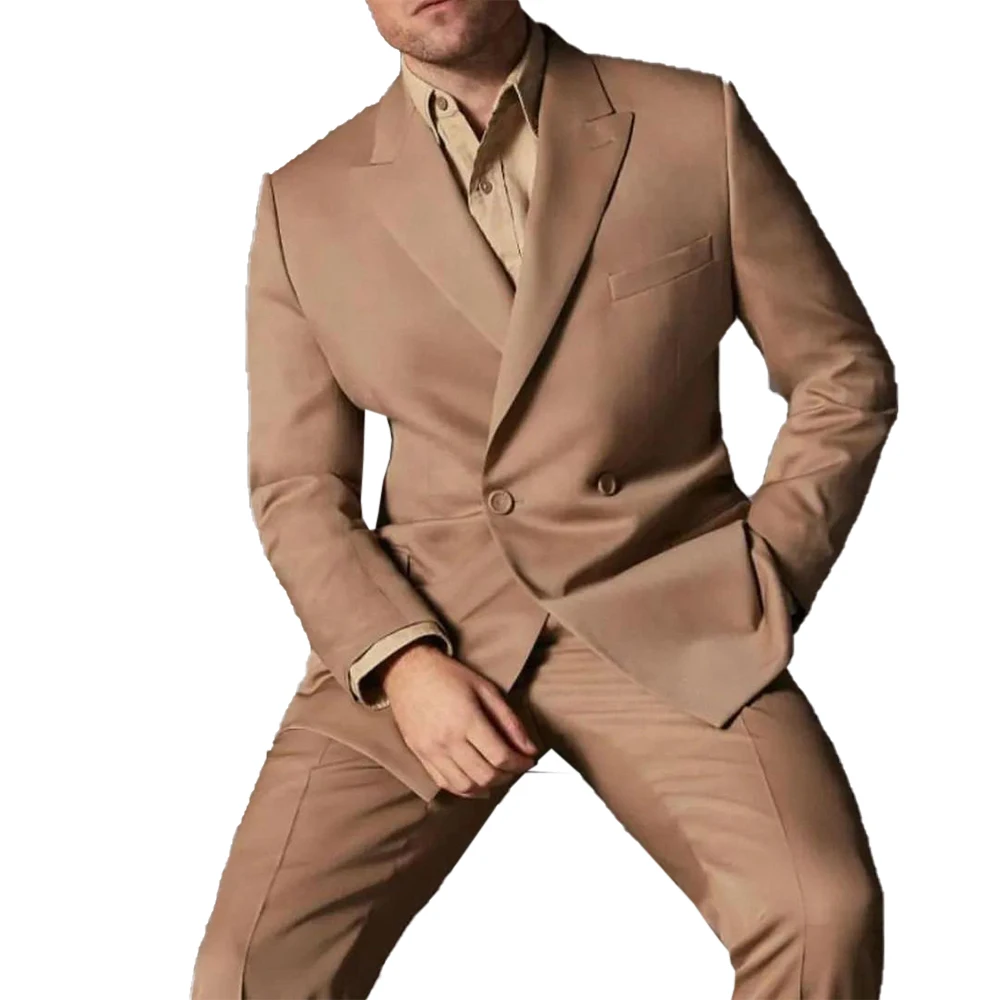 Brown Business Men Suit Tailor-Made 2 Pieces Blazer Pants One Button Single Breaste Work Wear Wedding Groom Causal Prom Tailored